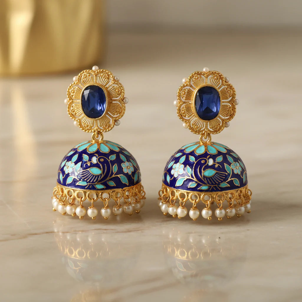 Blue Meenakari Jhumka Earrings