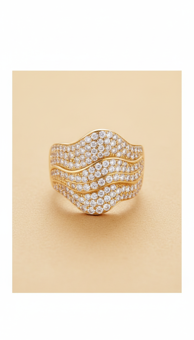 Diamond pave cocktail ring gold plated statement ring for women