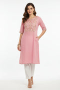 Embroidered Neck Straight Kurti