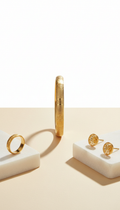 Gold engraved bangle ring and earrings jewellery set for women