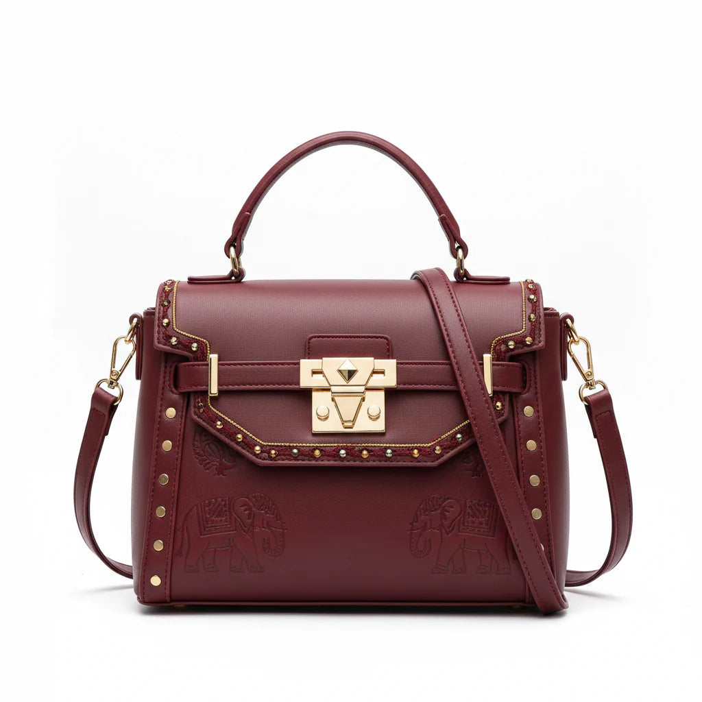 Structured Faux Leather Satchel Bag