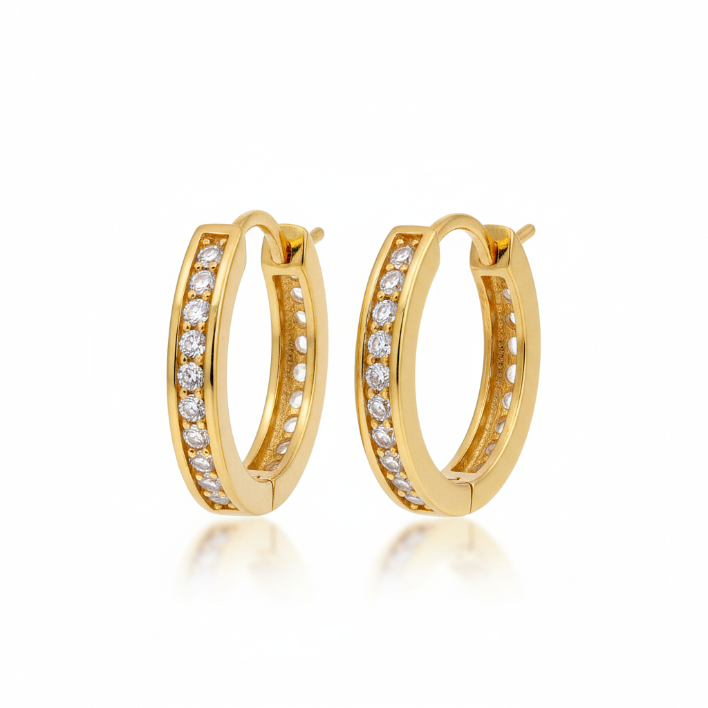 CZ Diamond Gold Hoop Earrings