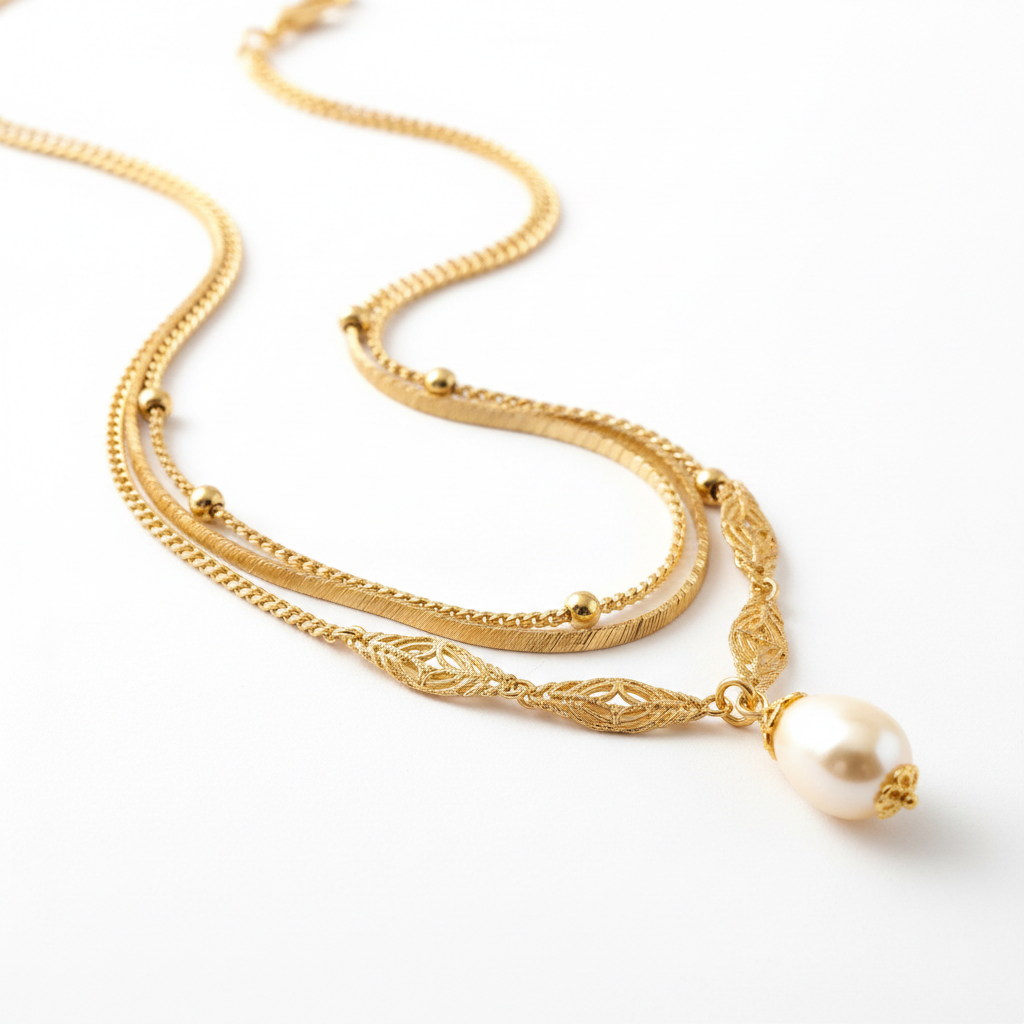 Gold Layered Pearl Pendant Necklace