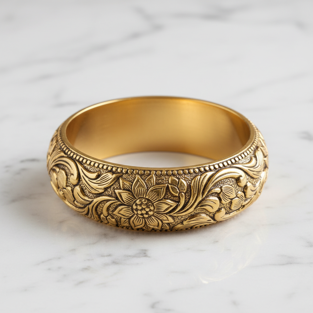 Floral Engraved Gold Kada Bangle