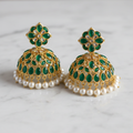 Emerald Kundan Jhumka Earrings with pearl drops