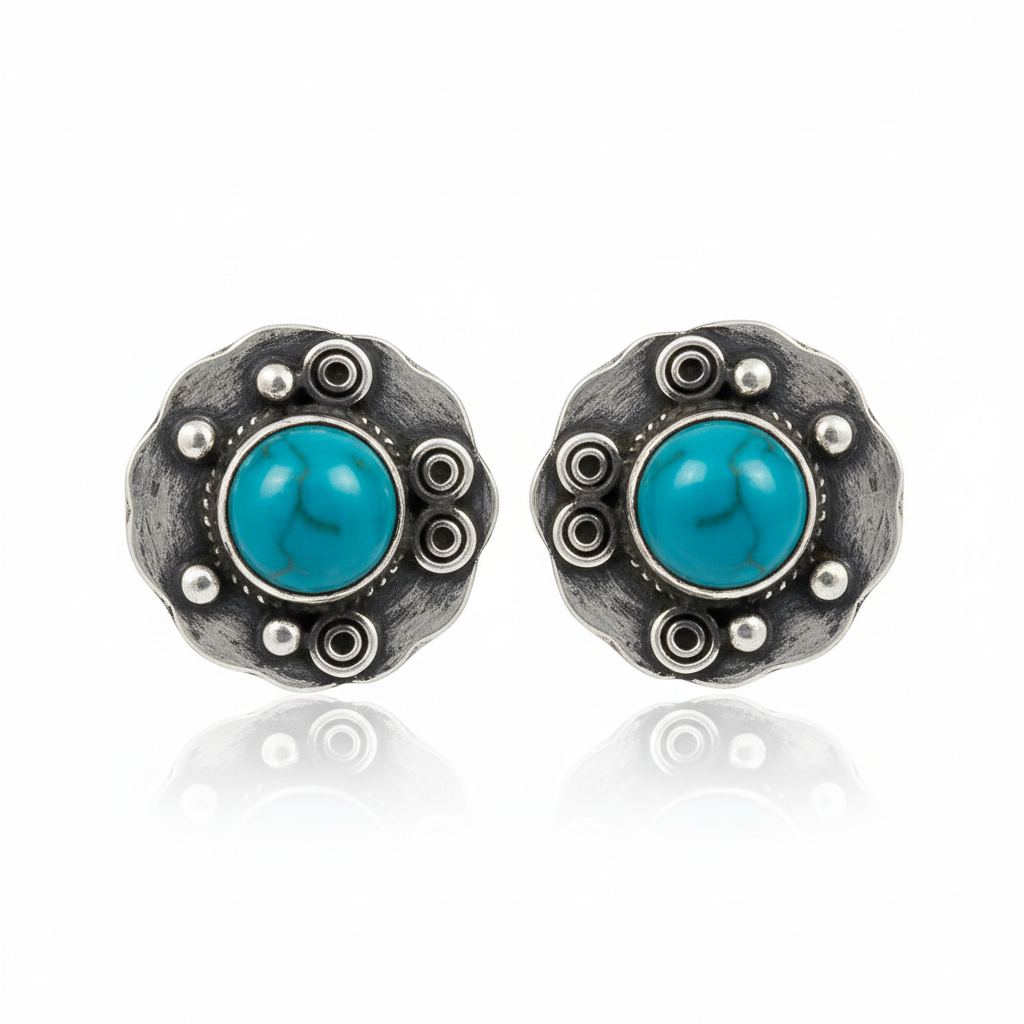 Oxidised Silver Tribal Stud Earrings